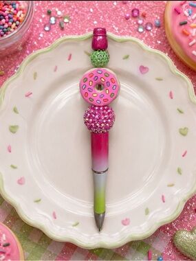 Handmade Pink Donut Beaded Decorative Ballpoint Pen -